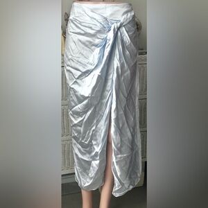 Adeam Satin Midi skirt Revealing Leg Slit Ruched Accent in Powder Blue size S